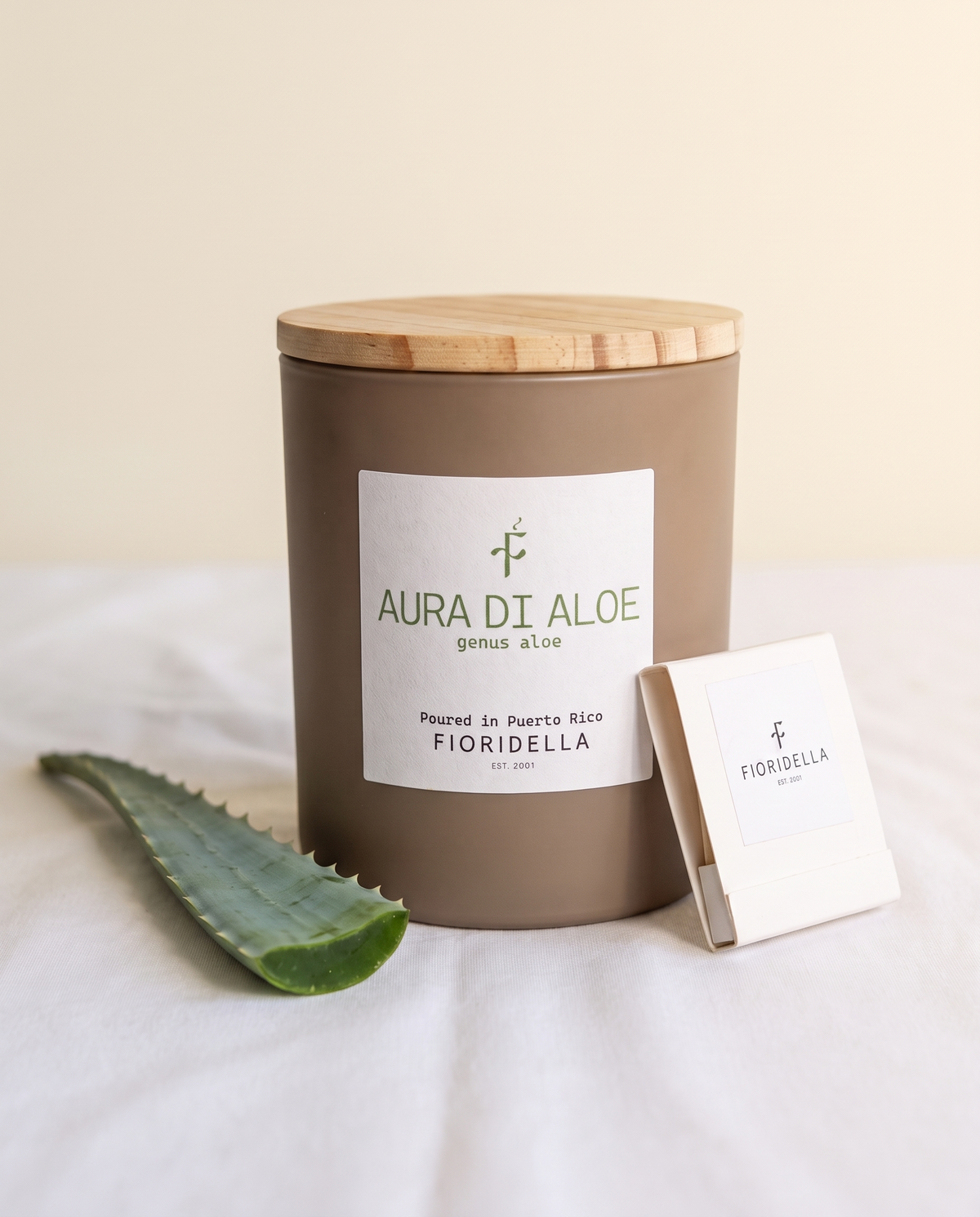 Aura di Aloe soy candle in a frosted glass jar, fresh green aloe scent