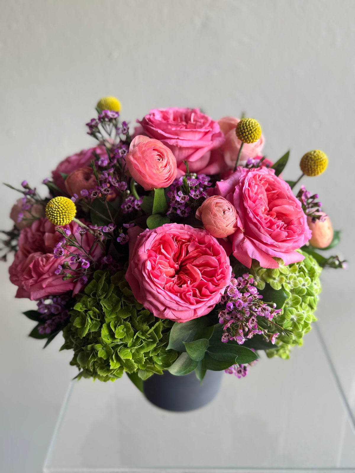 Blooming Grace arrangement of pink garden roses with full layered petals