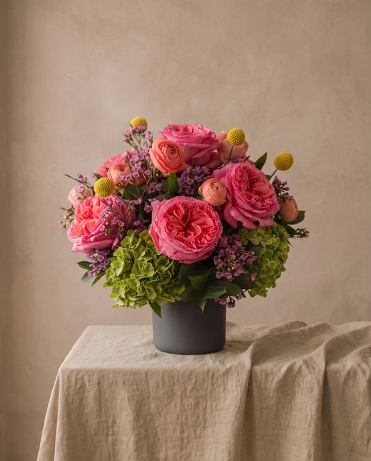 Blooming Grace arrangement of pink garden roses with full layered petals