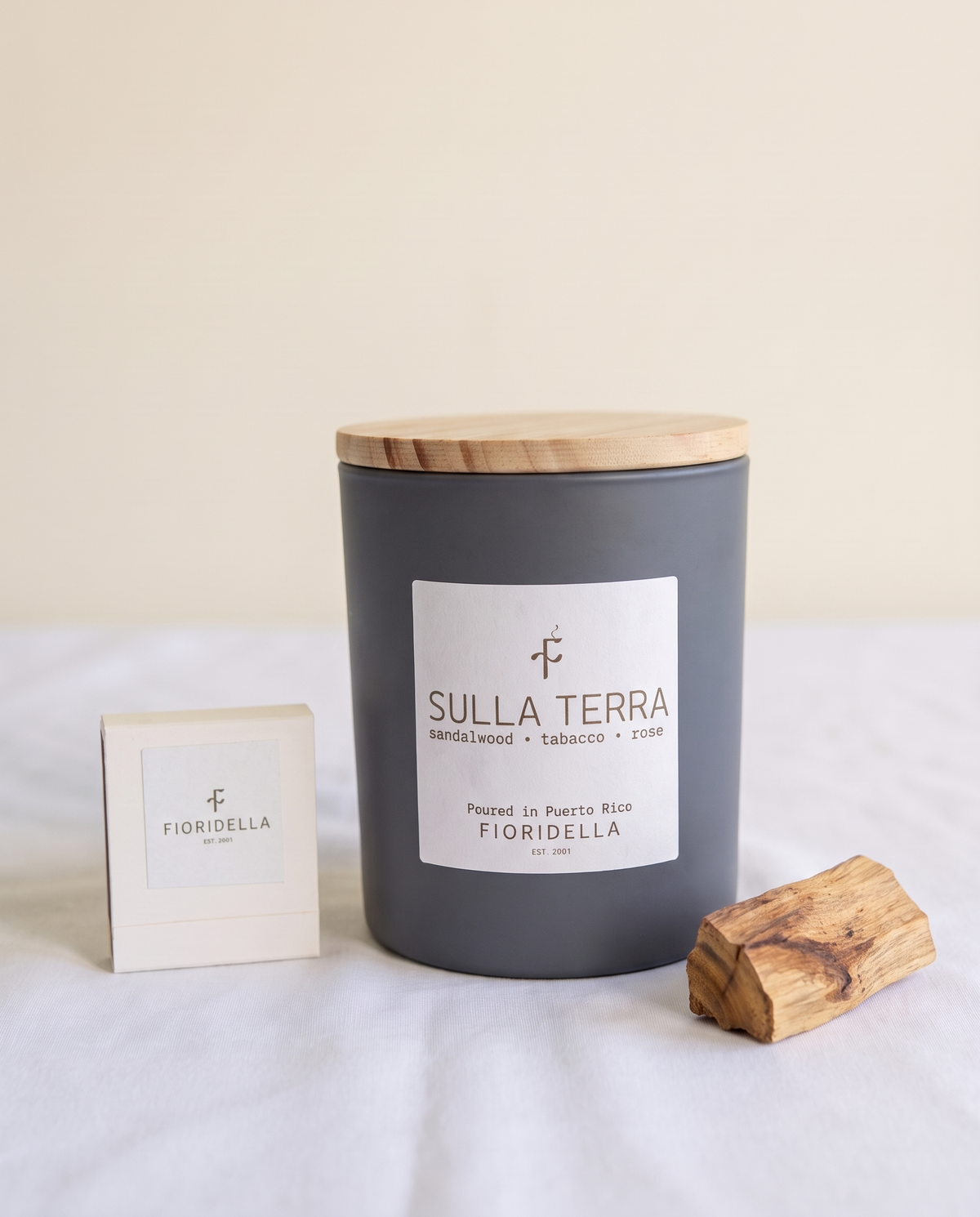 Sulla Terra soy candle in a frosted glass jar, tobacco leaf, sandalwood and amber